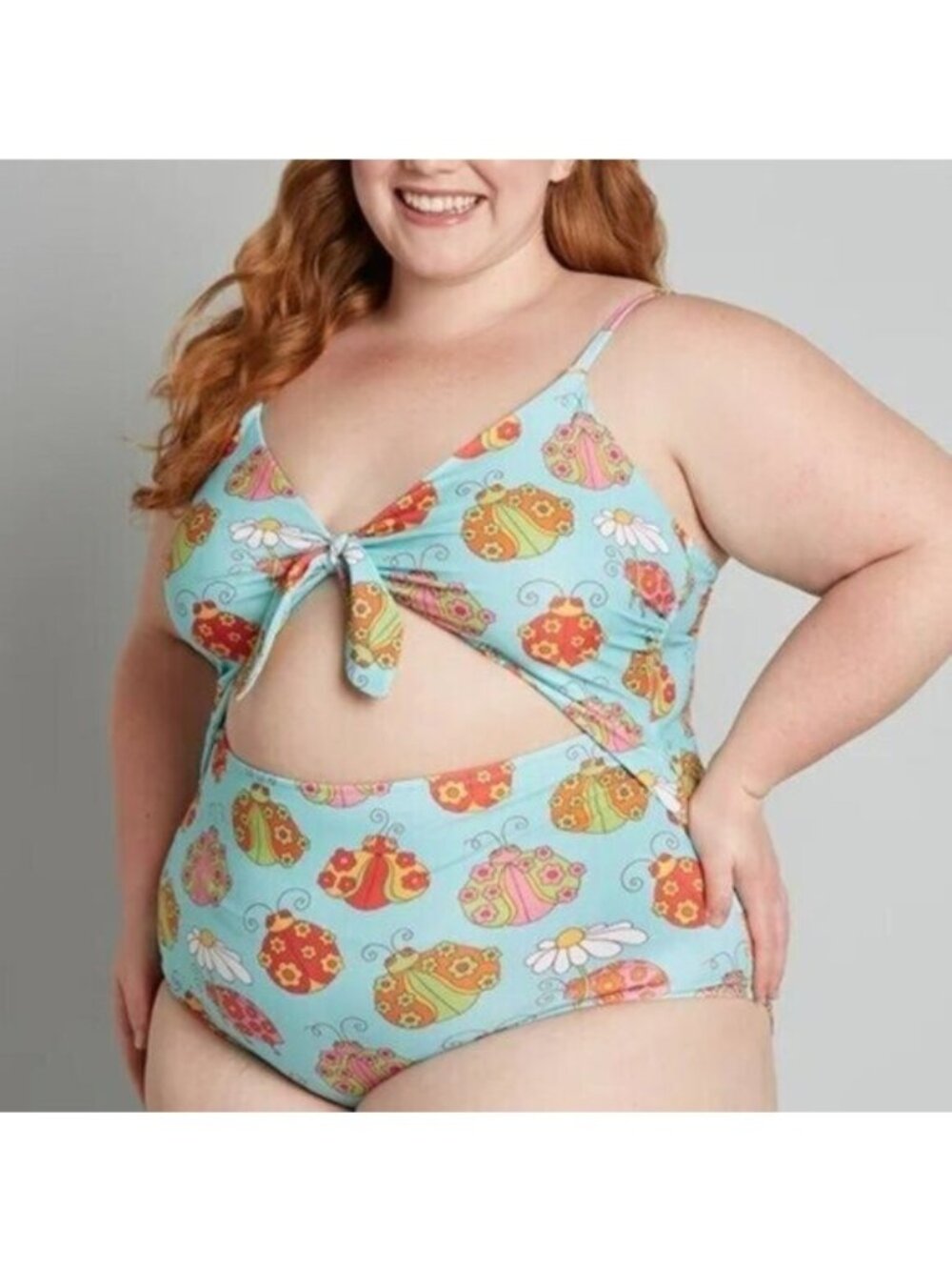 Modcloth Marisol Muro The Siena One-Piece Swimsuit 1X NWOT Ladybug Blue Retro